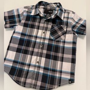 💥4/$20💥 Hurley Plaid Button-Down Toddler Kids Shirt in Black, Blue, and Gray 24M